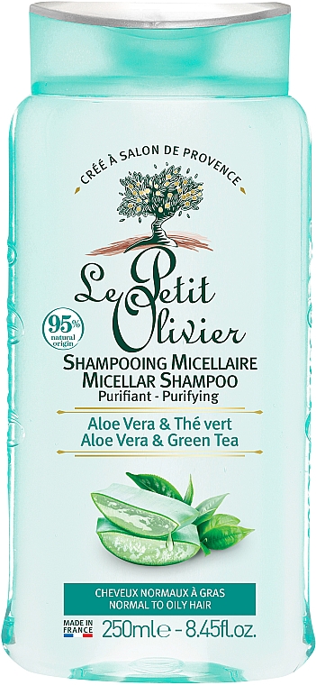 Мицеллярный шампунь для нормальных и жирных волос - Le Petit Olivier Aloe Vera & Green Tea