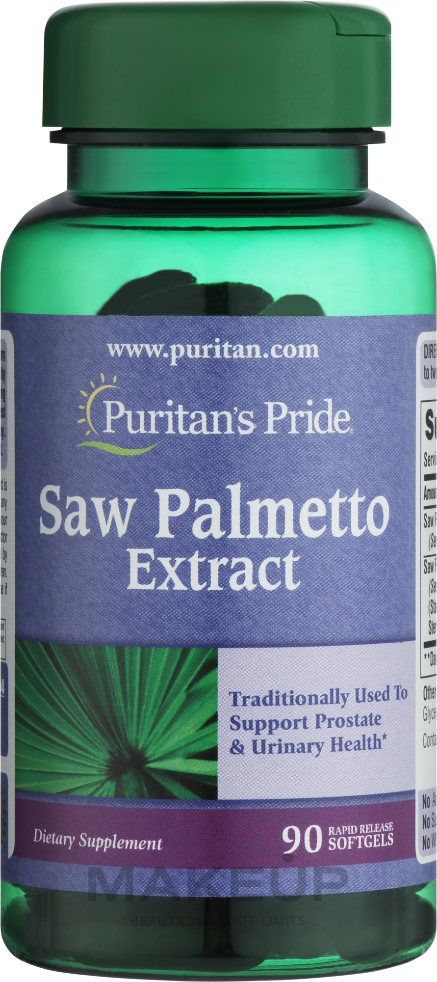 Дієтична добавка для чоловіків - Puritan's Pride Saw Palmetto Extract 1000 Mg — фото 90шт