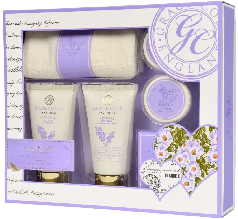 Набір - Grace Cole Lavender Absolute Renewal (sh/gel/75ml + b/lot/75ml + bath/caviar/80g + bath/fizz/2x25g + flannel)