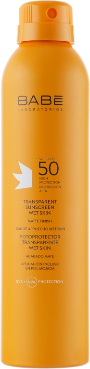 Солнцезащитный водостойкий спрей с SPF 50 с прозрачной текстурой и матирующим эффектом - Babe Laboratorios Spray