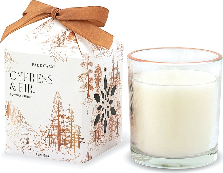Ароматическая свеча в подарочной коробке "Кипарис и пихта" - Paddywax Cypress & Fir Glass Votive Soy Candle with Copper Rim Boxed — фото N1