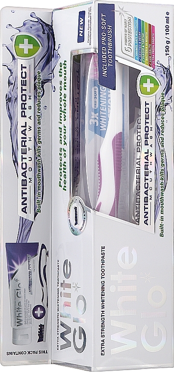 Набор с фиолетовой щеткой - White Glo Antibacterial Protect Set (t/paste/100ml + t/brush/1pc) — фото N1
