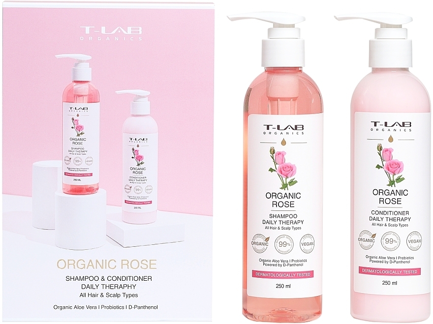 Набор - T-Lab Professional Organic Rose Shampoo And Conditioner Set (shm/250ml + cond/250ml) — фото N1