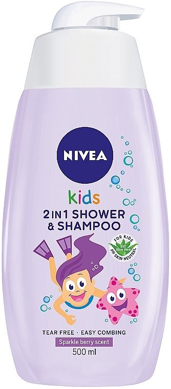 Гель для волосся та тіла 2 в 1 - NIVEA Kids Sparkle Berry