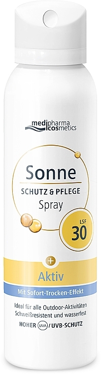 Сонцезахисний водостійкий спрей-аерозоль актив для обличчя та тіла, SPF 30 - Medipharma Cosmetics Sonne — фото N1