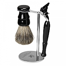 Парфумерія, косметика Набір для гоління - Acca Kappa Vintage Shaving Set Black (razor/1pc + brush/1pc + stand/1pc)