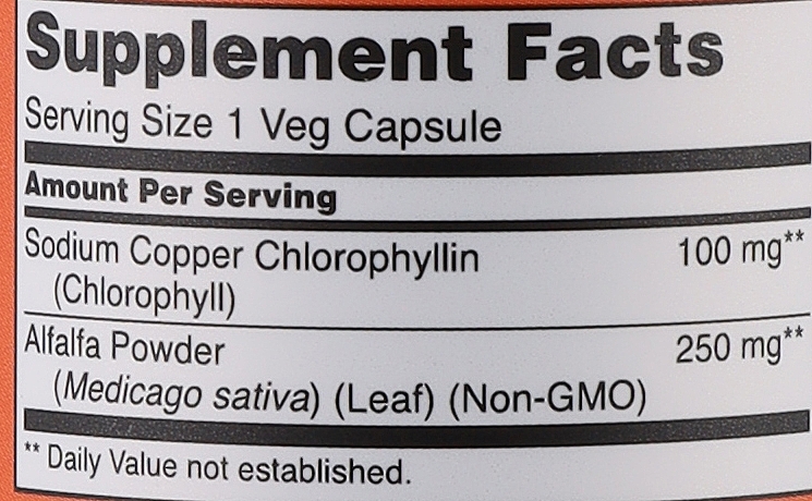 Натуральная добавка Хлорофилл, 100мг, 90 капсул - Now Foods Chlorophyll — фото N2