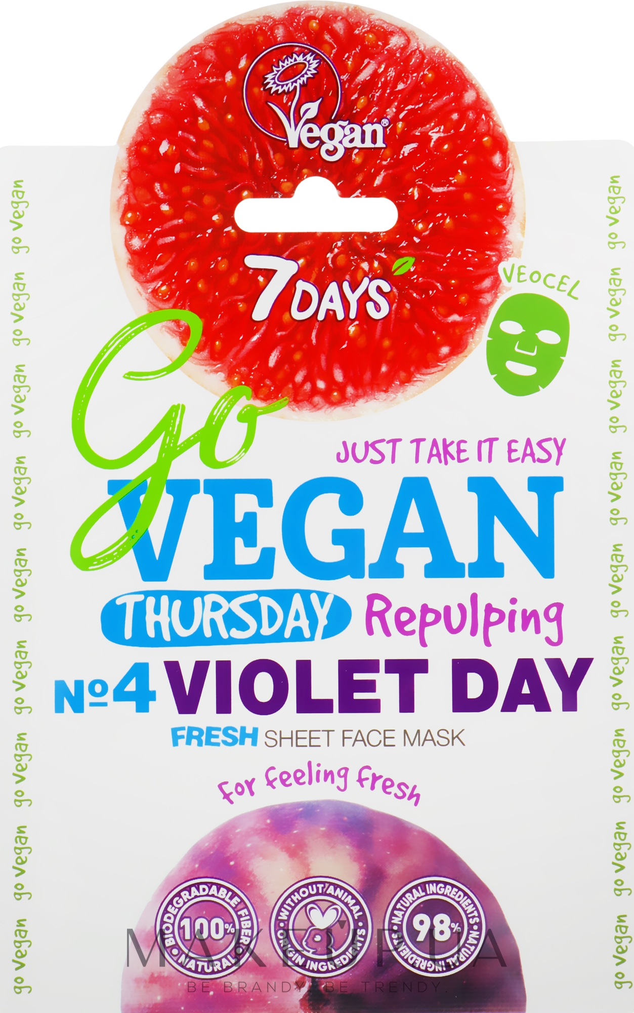 Тканевая маска для лица "Для тех, кто любит посвежее" - 7 Days Go Vegan Thursday Violet Day — фото 25g