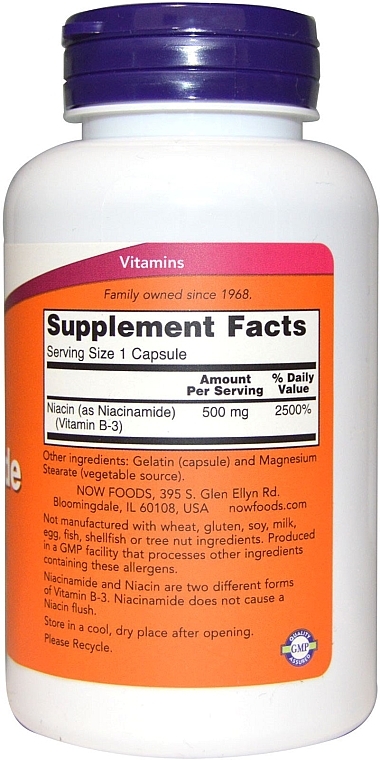 Вітамін В3 "Ніацинамід", 500 мг - Now Foods Niacinamide Veg Capsules — фото N2