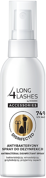 Антибактеріальний спрей для косметичних аксесуарів - Long4Lashes Antibacterial Disinfected Accessories Spray 75% Alcohol — фото N1