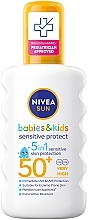 Парфумерія, косметика Дитячий сонцезахисний спрей "Захист для чутливої шкіри" SPF 50+ - NIVEA SUN Babies&Kids Sensitive Protect 5in1