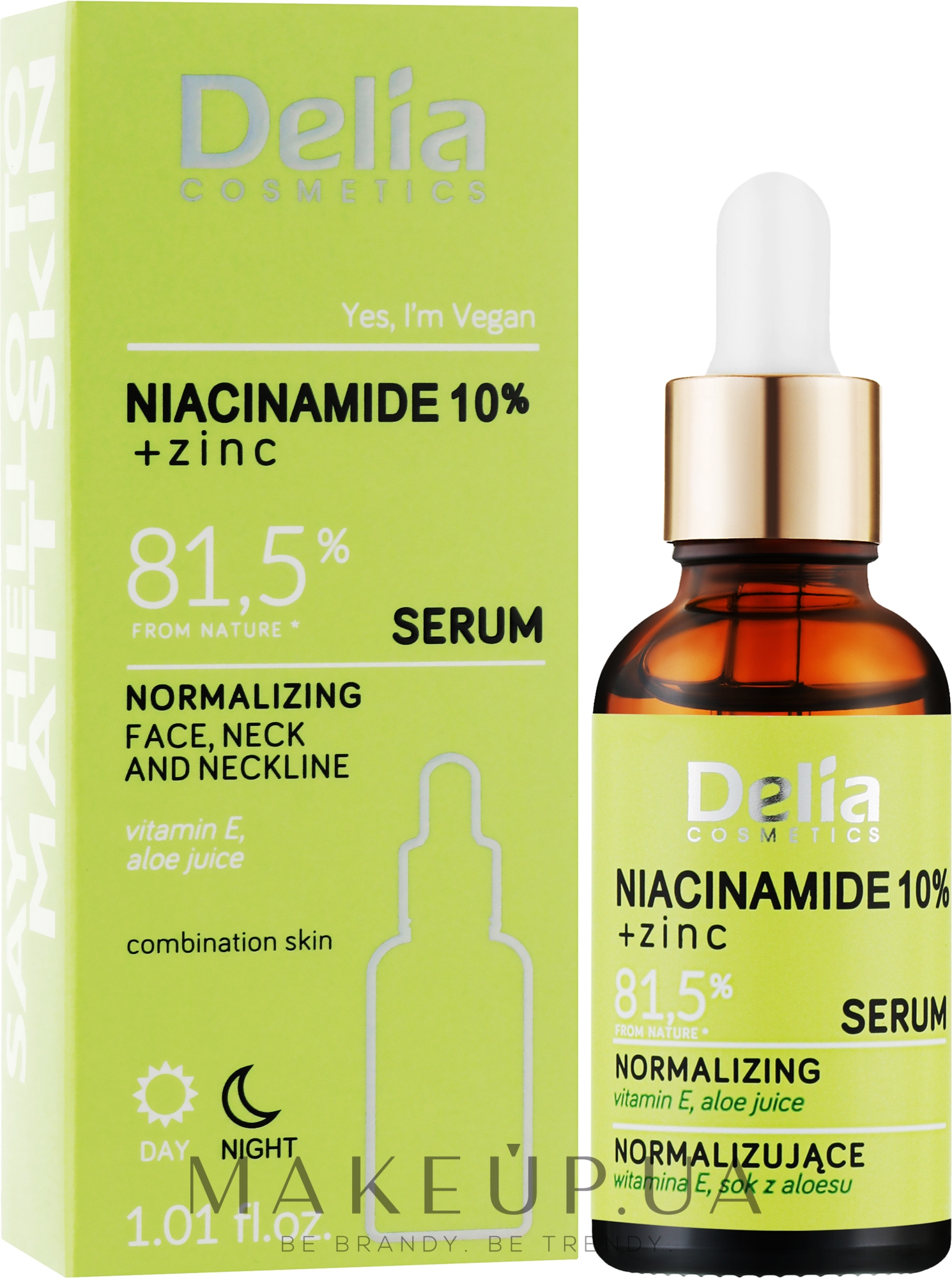 Нормалізувальна сироватка для обличчя, шиї та зони декольте з ніацинамідом та цинком - Delia Niacynamid + Zinc Serum — фото 30ml