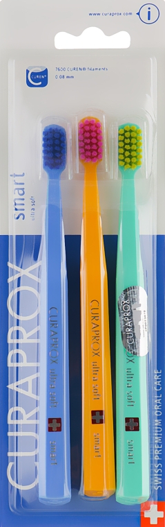 Набір зубних щіток для дітей "Smart", червона, помаранчева, бірюзова - Curaprox — фото N1
