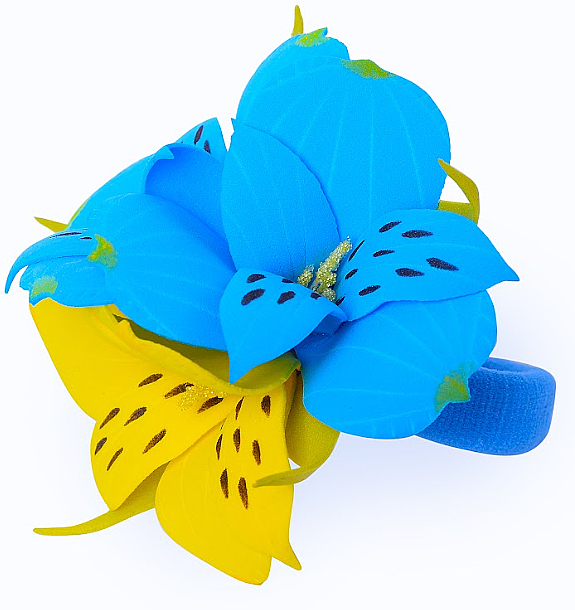 Резинка для волосся ручної роботи "Жовто-блакитна альстромерія" - Katya Snezhkova — фото N1
