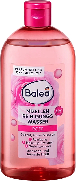 Очищающая мицеллярная вода для сухой и чувствительной кожи - Balea Rose 3 In 1 — фото N1