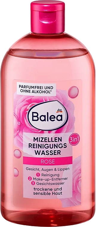 Очищающая мицеллярная вода для сухой и чувствительной кожи - Balea Rose 3 In 1