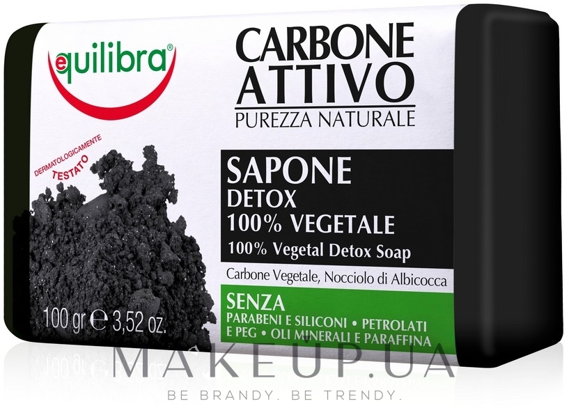 Очищувальне мило з активним вугіллям - Equilibra Active Charcoal 100% Vegetal Detox Soap — фото 100g