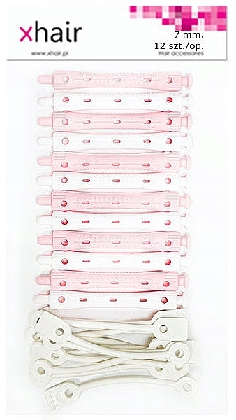 Бигуди-коклюшки для холодной завивки, длина 7 см, d7 мм, бело-розовые, 12 шт - Xhair — фото N1