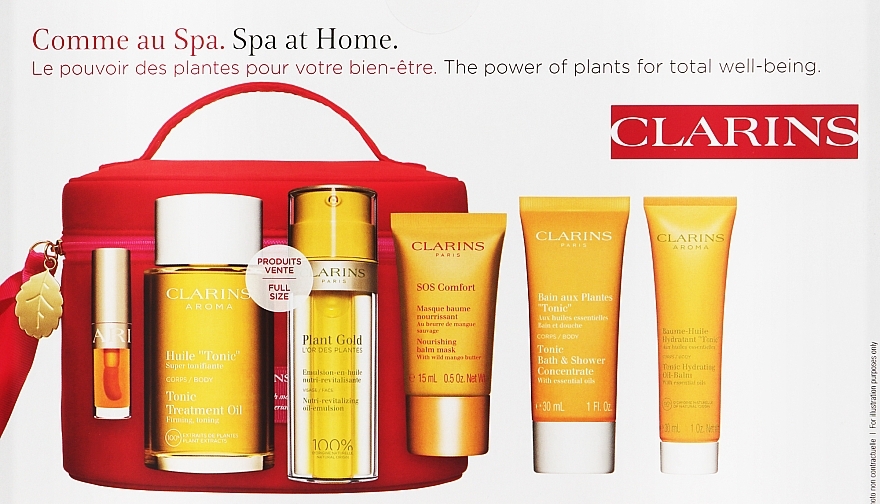 Набор - Clarins Spa at Home Collection (f/mask/15ml + bath/conc/30ml + b/balm/30ml + lip/oil/1,4ml + oil/emul/35ml + body/oil/100ml) — фото N1