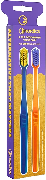 Зубные щетки Premium 6580, 2 шт., мягкие, синяя и оранжевая - Nordics Soft Toothbrush — фото N1