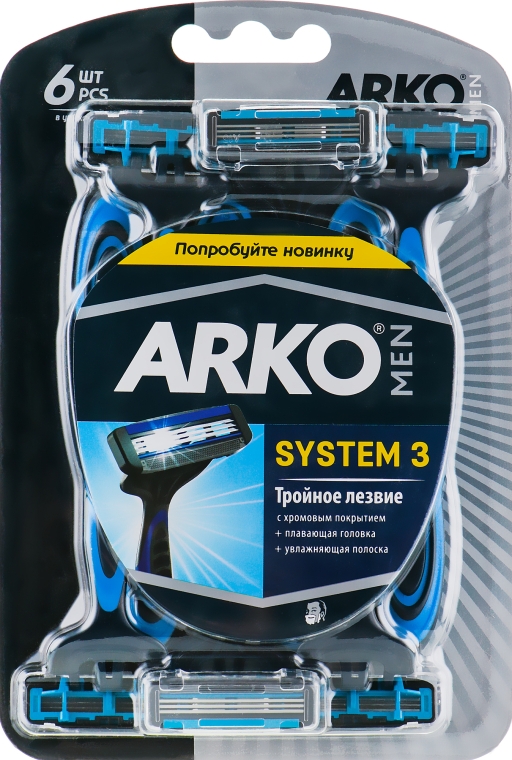 Станок для гоління "T3 System. Потрійне лезо", 6шт - Arko Men — фото N1