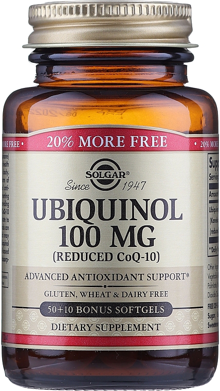 Пищевая добавка "Убихинол" 100 мг - Solgar Ubiquinol (reduced CoQ-10) — фото N1