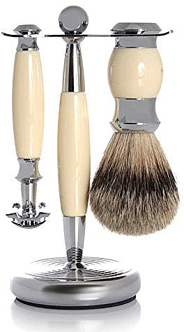 Набор для бритья - Golddachs Pure Bristle, Safety Razor Polymer Ivory Chrom (sh/brush + razor + stand) — фото N1