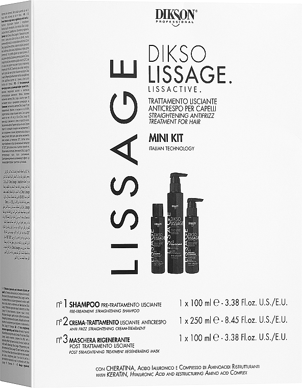 Набор для выпрямления волос - Dikson Dikso Lissage Lissactive Mini Kit (shm/100ml + h/cr/250ml + h/mask/100ml) — фото N1
