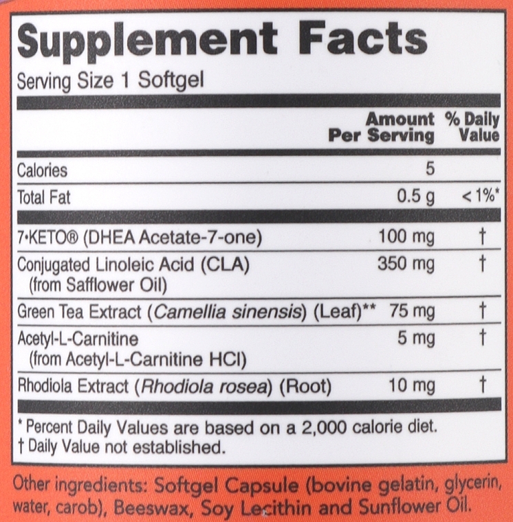 Пищевая добавка "7-Кето", 100 мг, капсулы - Now Foods 7-Keto LeanGels — фото N2
