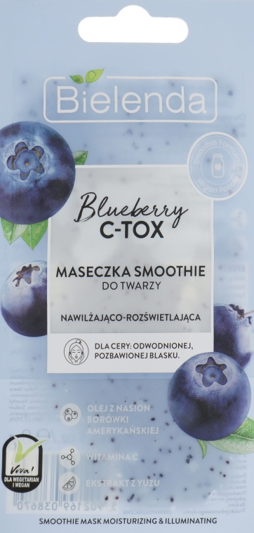 Увлажняющая и осветляющая маска-смузи для лица - Bielenda Blueberry C-Tox Face Mask