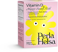 Духи, Парфюмерия, косметика Витамин Д3 1000 UI, 60 капсул - Perla Helsa Vitamin D3 1000 UI Happy Sunny Kids Dietary Supplement