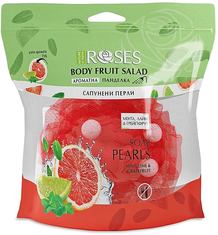 Ароматическая губка для ванны с мыльным жемчугом "Мята, лайм и грейпфрут" - Nature of Agiva Roses Body Fruit Salad Soap Pearls — фото N3