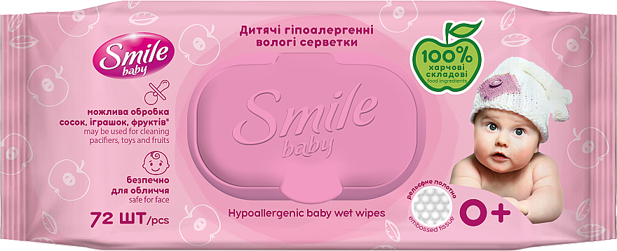 Дитячі вологі серветки для немовлят з клапаном, 72 шт - Smile Baby Newborn — фото N1