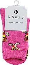 Носки женские длинные с рисунком Fast Food, розовые - Moraj — фото N1