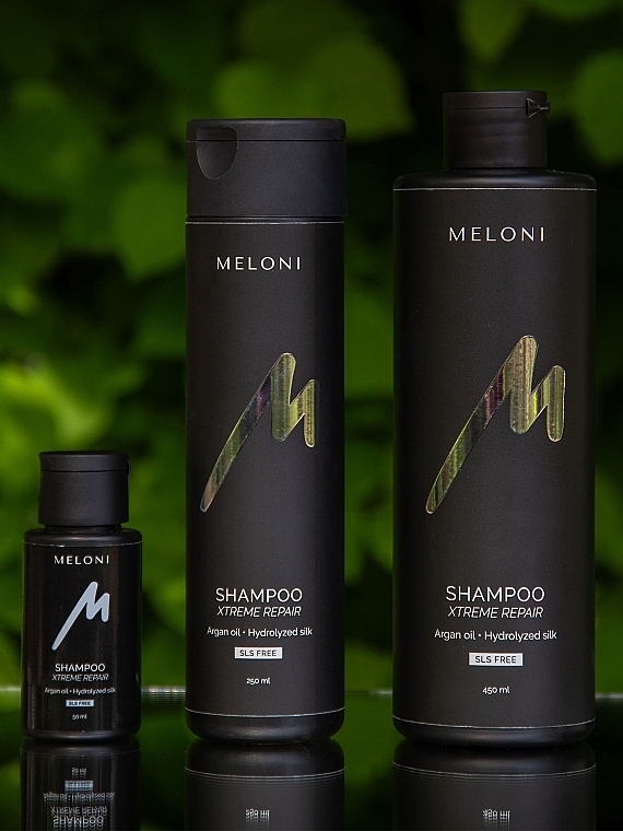Відновлювальний безсульфатний шампунь із гідролізатом шовку та аргановою олією - Meloni Xtreme Repair Shampoo — фото N6
