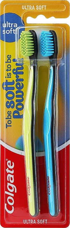 Набір ультрам'яких зубних щіток, 2 шт., салатова + блакитна - Colgate Ultra Soft — фото N1