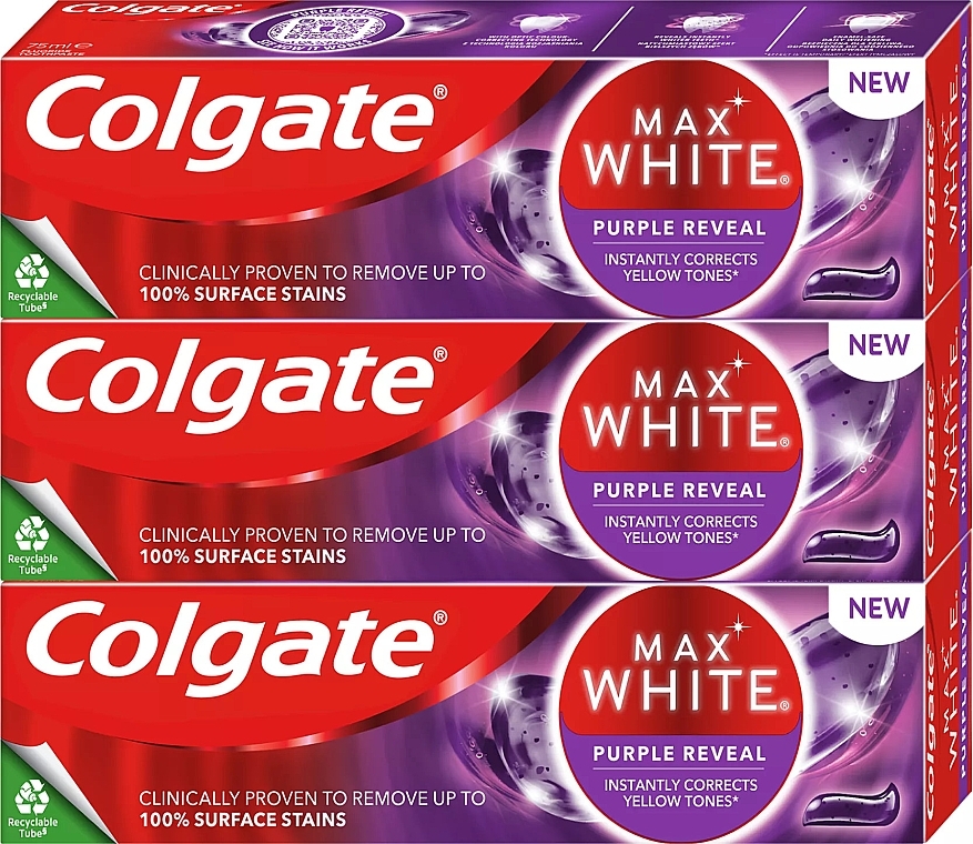 Набор - Colgate Max White Purple Reveal Toothpaste Set (toothpaste/3x75ml) — фото N1