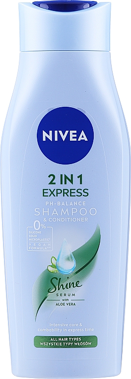 Шампунь-кондиціонер 2 в 1 для блиску волосся з алое вера  - NIVEA 2in1 Express Shine Serum Aloe Vera Shampoo & Conditioner — фото N1