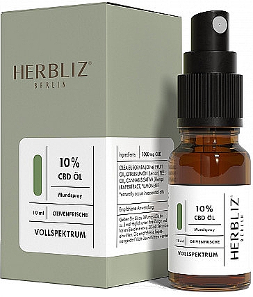 Олійний спрей для рота "Оливка" 10% - Herbliz CBD Olive Fresh  Oil Mouth Spray 10% — фото N1