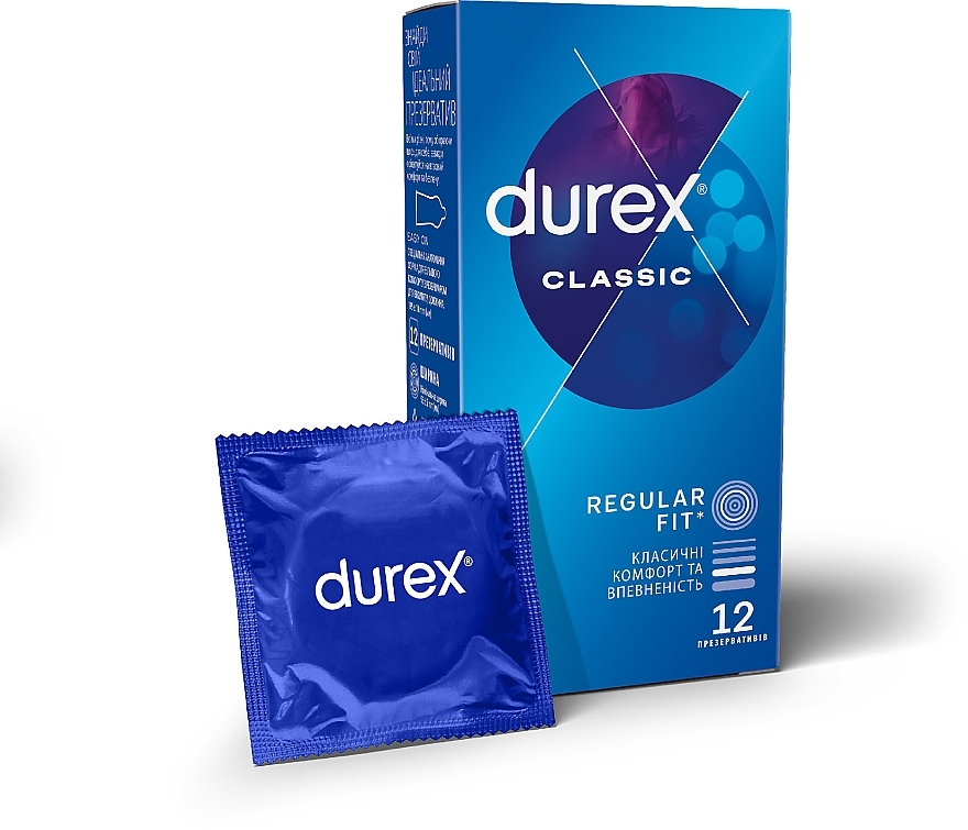 Презервативы латексные с силиконовой смазкой "Классические", 12 шт - Durex Classic