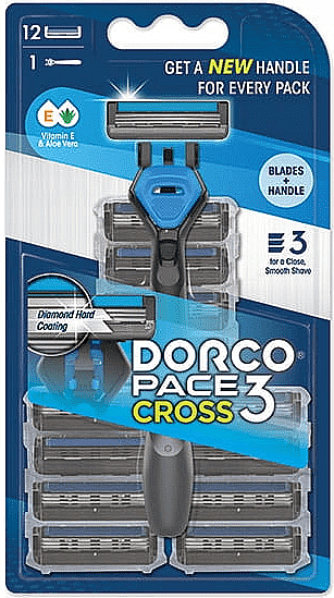 Станок для бритья, 12 сменных кассет - Dorco Pace Cross 3 — фото N1