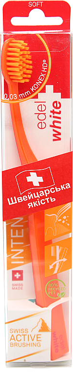 Мягкая зубная щетка-флос с щетиной Konex HD, красно-оранжевая - Edel+White Soft Flosserbrush — фото N2