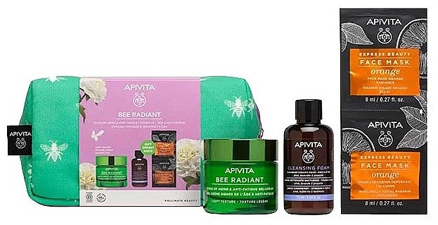 Набор - Apivita Bee Radiant Signs Of Aging & Anti-Fatigue ( foam/75 ml + f/cr/gel/50ml + mask/2x8ml + pouch) — фото N1