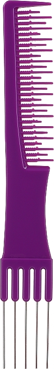 Гребень с металлической вилкой для моделирования волос, фиолетовый - Inter-Vion — фото N1