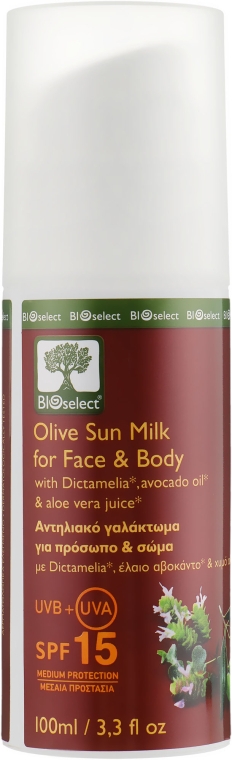 Солнцезащитное молочко для тела - Bioselect Olive Sun Milk For Face & Body SPF15