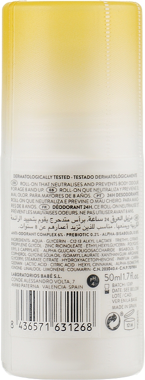 Дезодорант для всієї сім'ї "24 години захисту" з пребіотиком - Babe Laboratorios Sensitive Roll-On Deodorant — фото N2