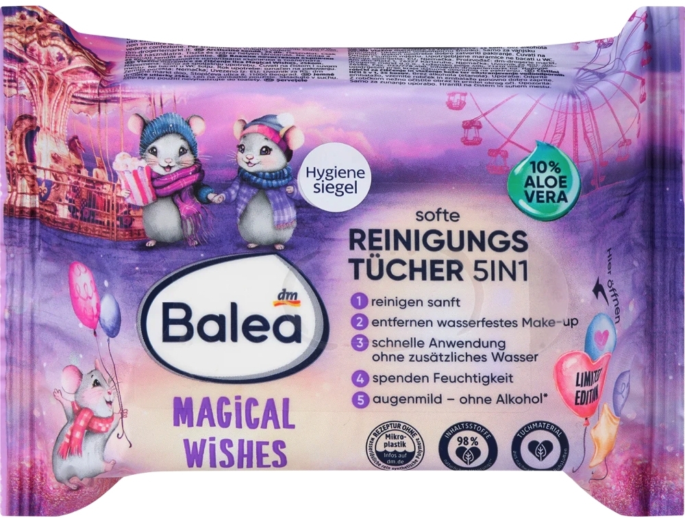 Влажные салфетки для снятия макияжа 5 в 1 "Волшебные пожелания" - Balea Magical Wishes Reinigungstucher 5in1 — фото 25шт