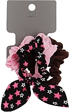 Резинки для волос "Бабочка", AT-14, светло-розовая + темно-коричневая + черная со звездами - Dini Every Day — фото N1