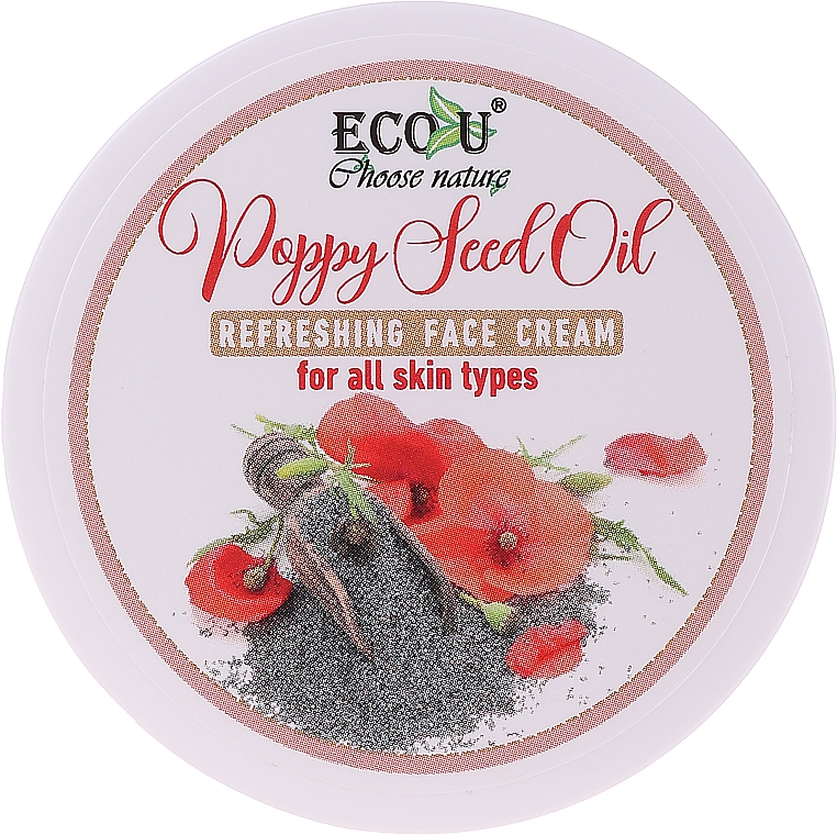 Освіжальний крем для обличчя з олією макового насіння, для усіх типів шкіри - Eco U Poppy Seed Oil Refreshing Face Cream For All Skin Type — фото N1