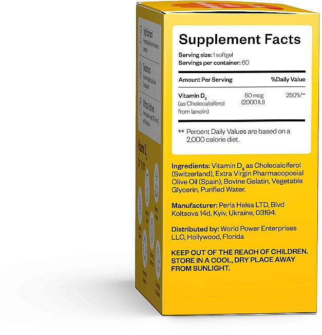 Витамин Д3 2000 IU, 60 капсул - Perla Helsa Vitamin D3 2000 IU Base Dietary Supplement  — фото N4